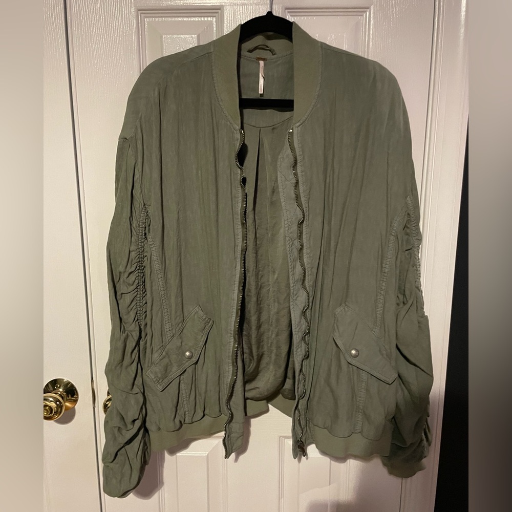 Free People Large Green Military Style Bomber Jacket